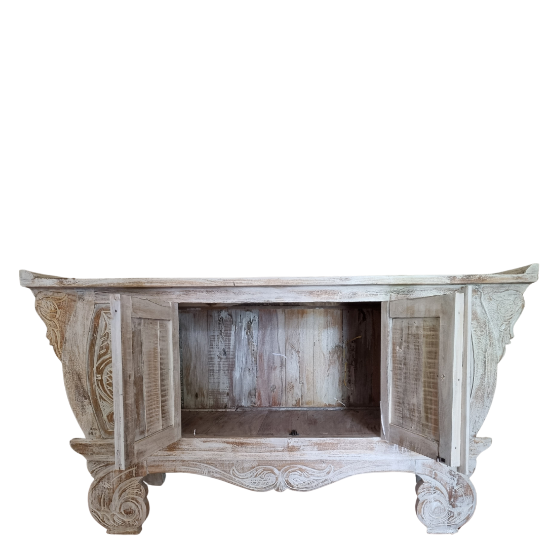 Hallway cabinet with open doors on white background