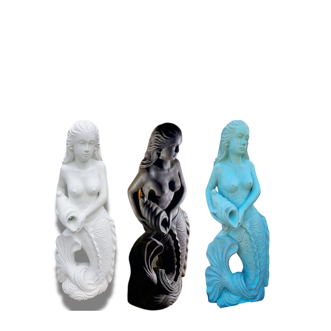 Mermaid Garden Statue Sculpture WHITE RUSTIC TURQUOISE