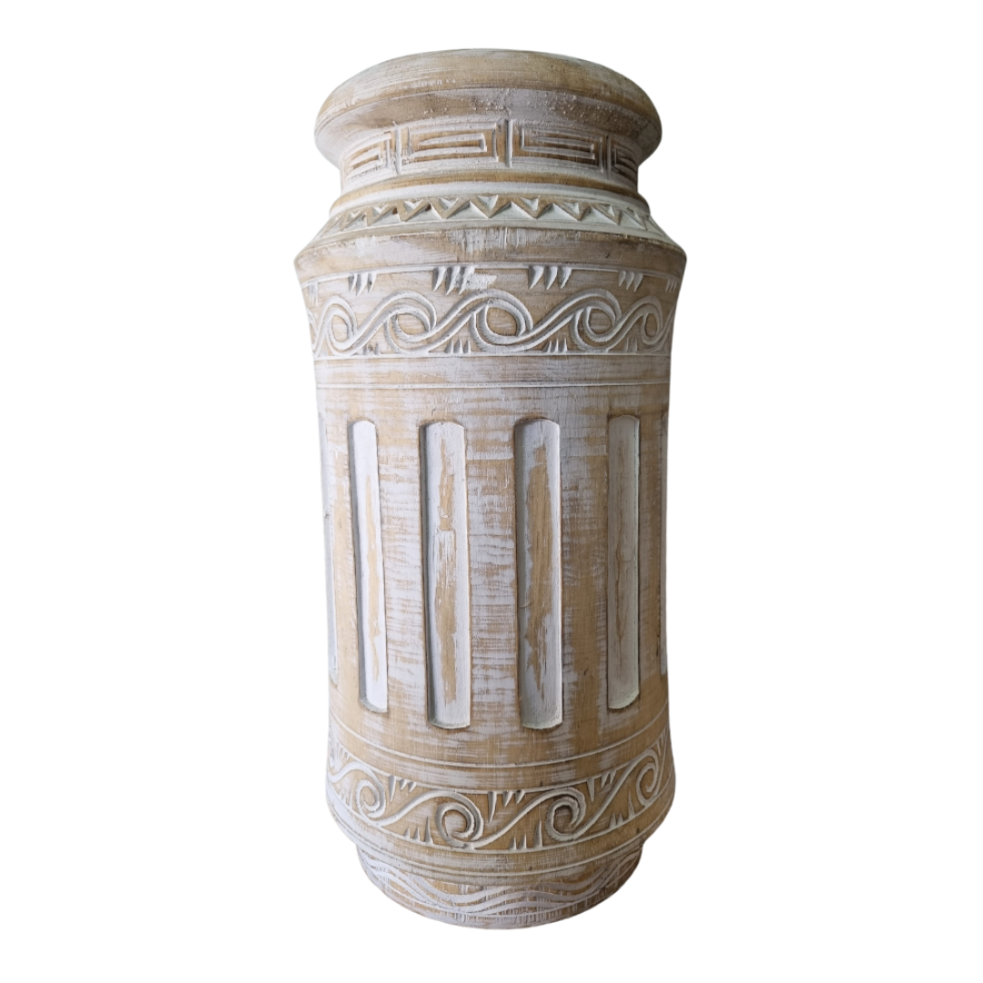 Exquisite Hand Carved Wooden Vase Large