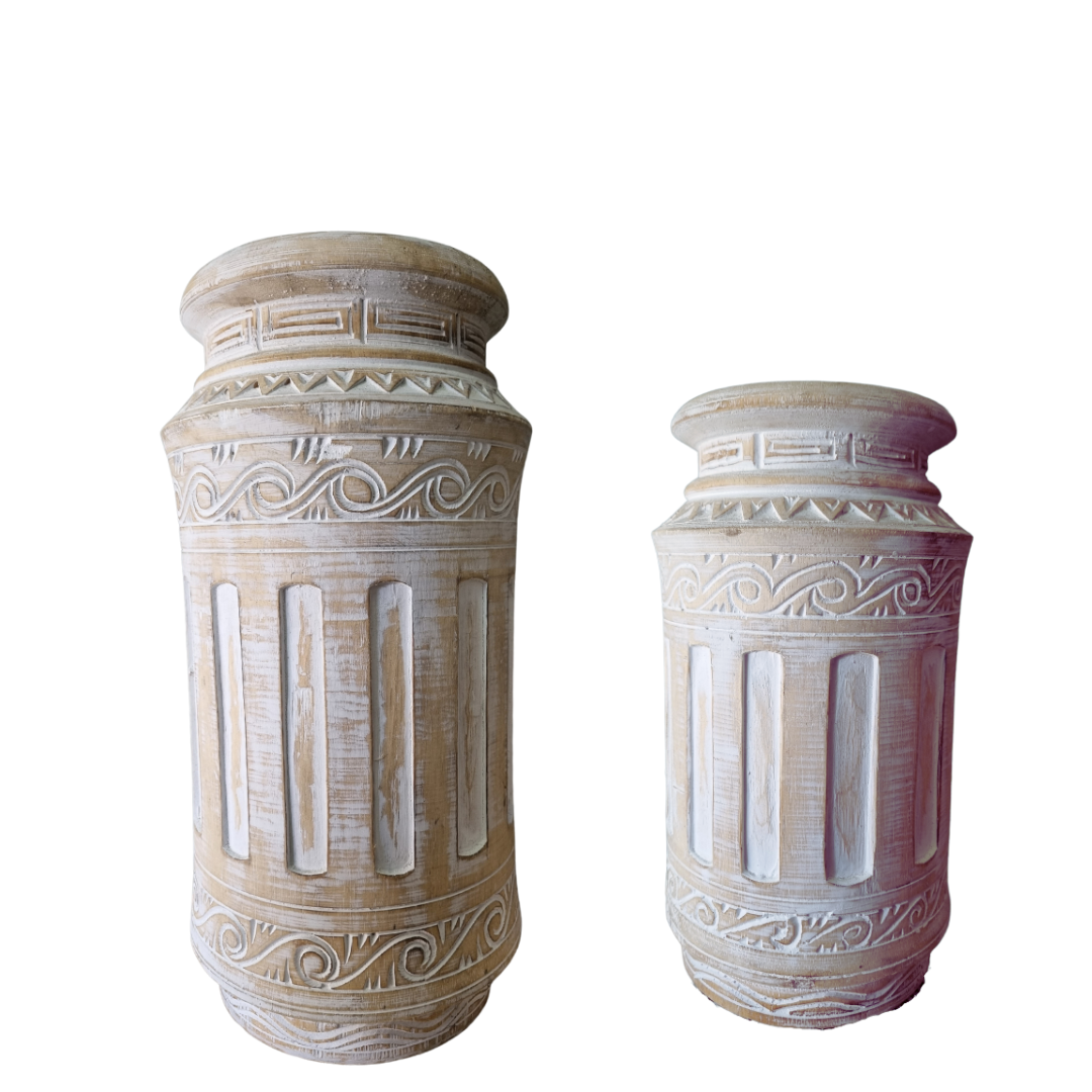 Exquisite Hand Carved Wooden Vase 