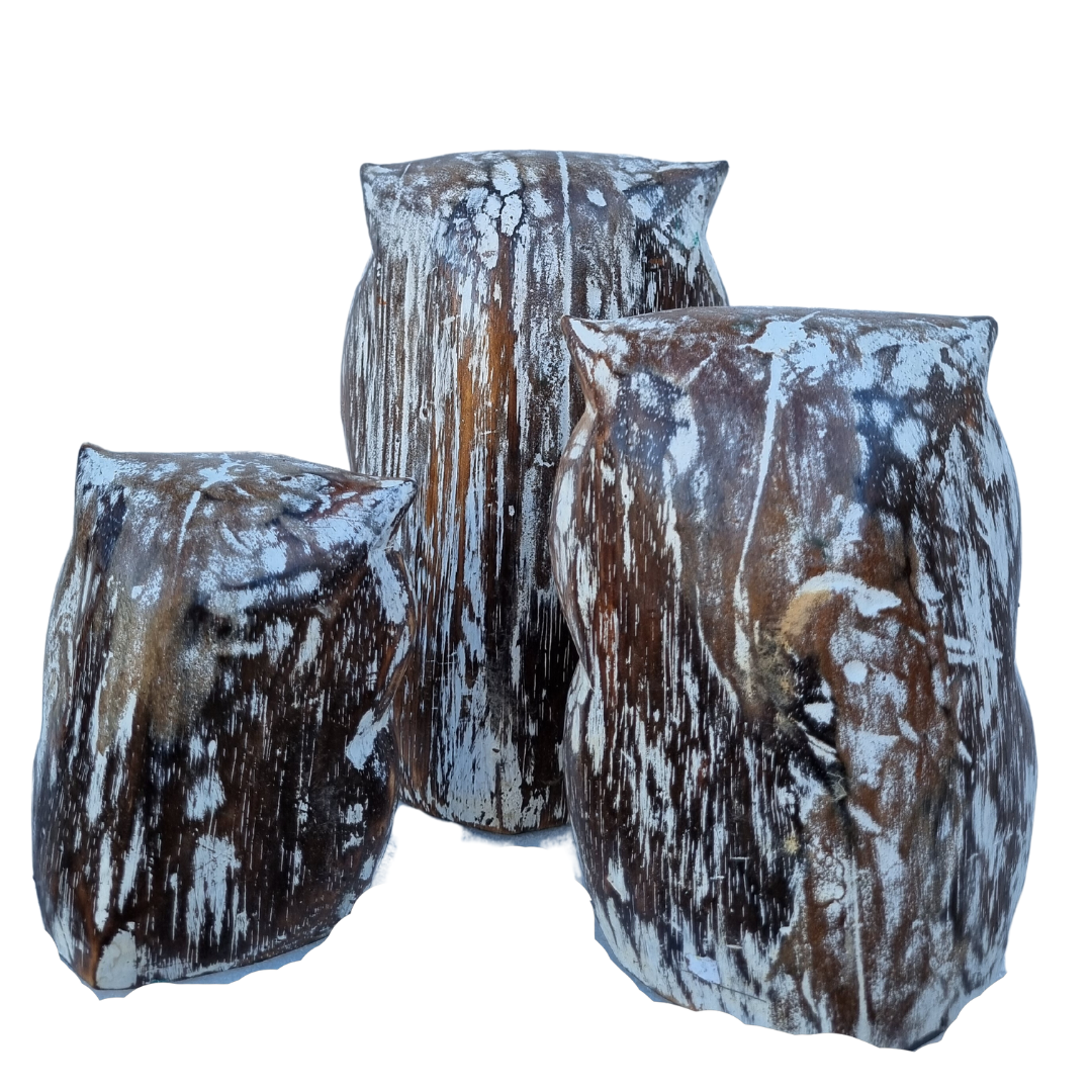 Owl Wooden Statues Set of Three