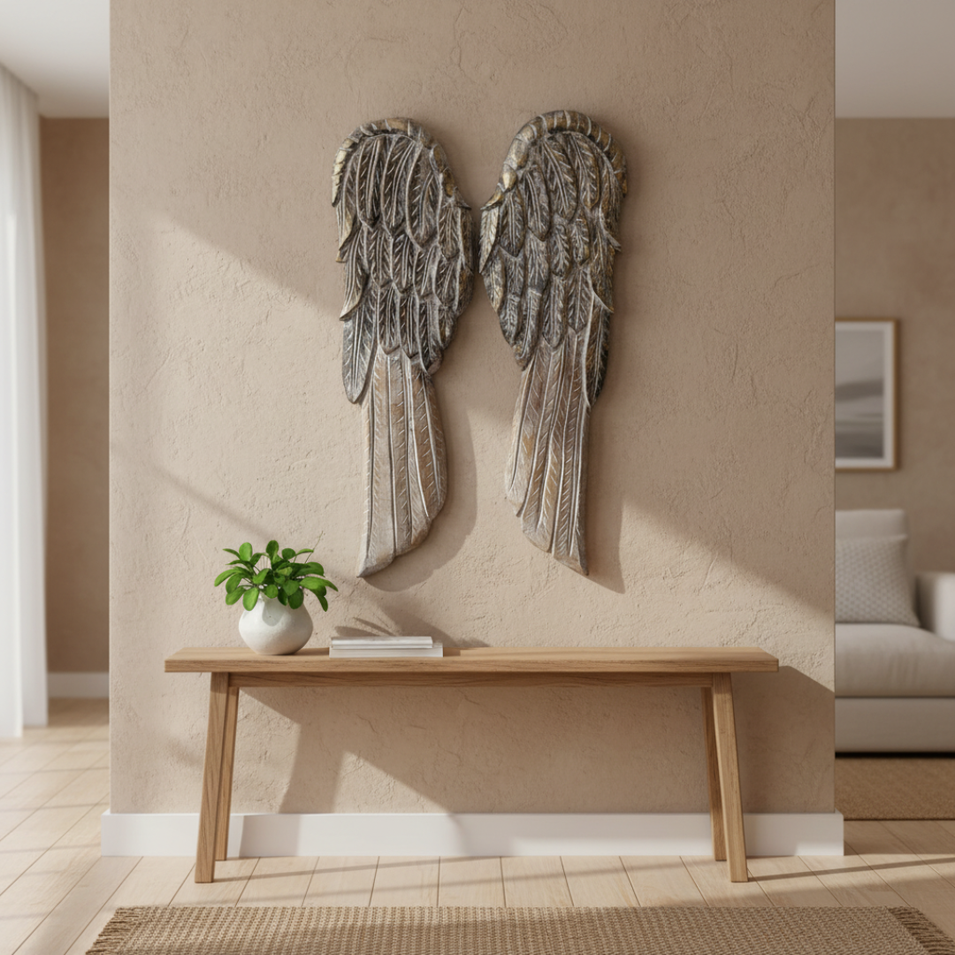 stylish wooden decor pieces set on a allway entry 