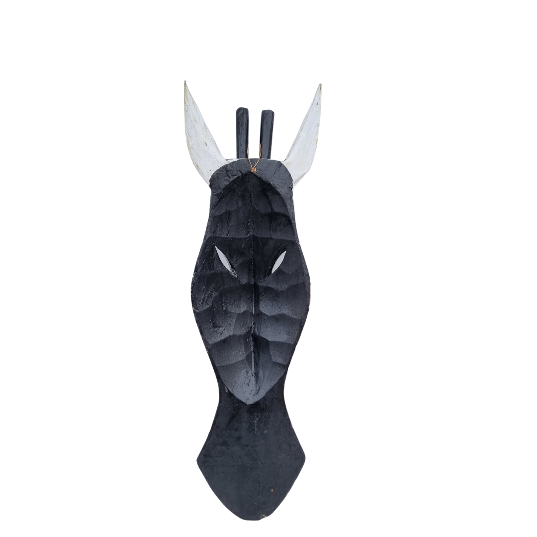 Animal Mask Giraffe Wooden Art Back view on a white background