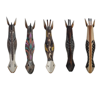 Handcrafted Wooden Giraffe & Zebra Masks