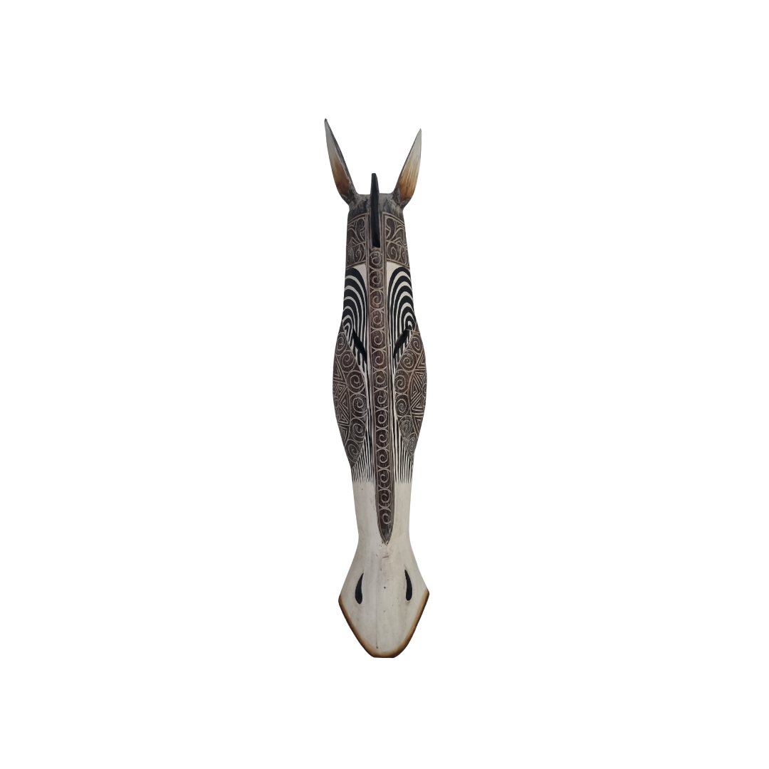 Decorative wall art of a zebra head with intricate patterns on a white background