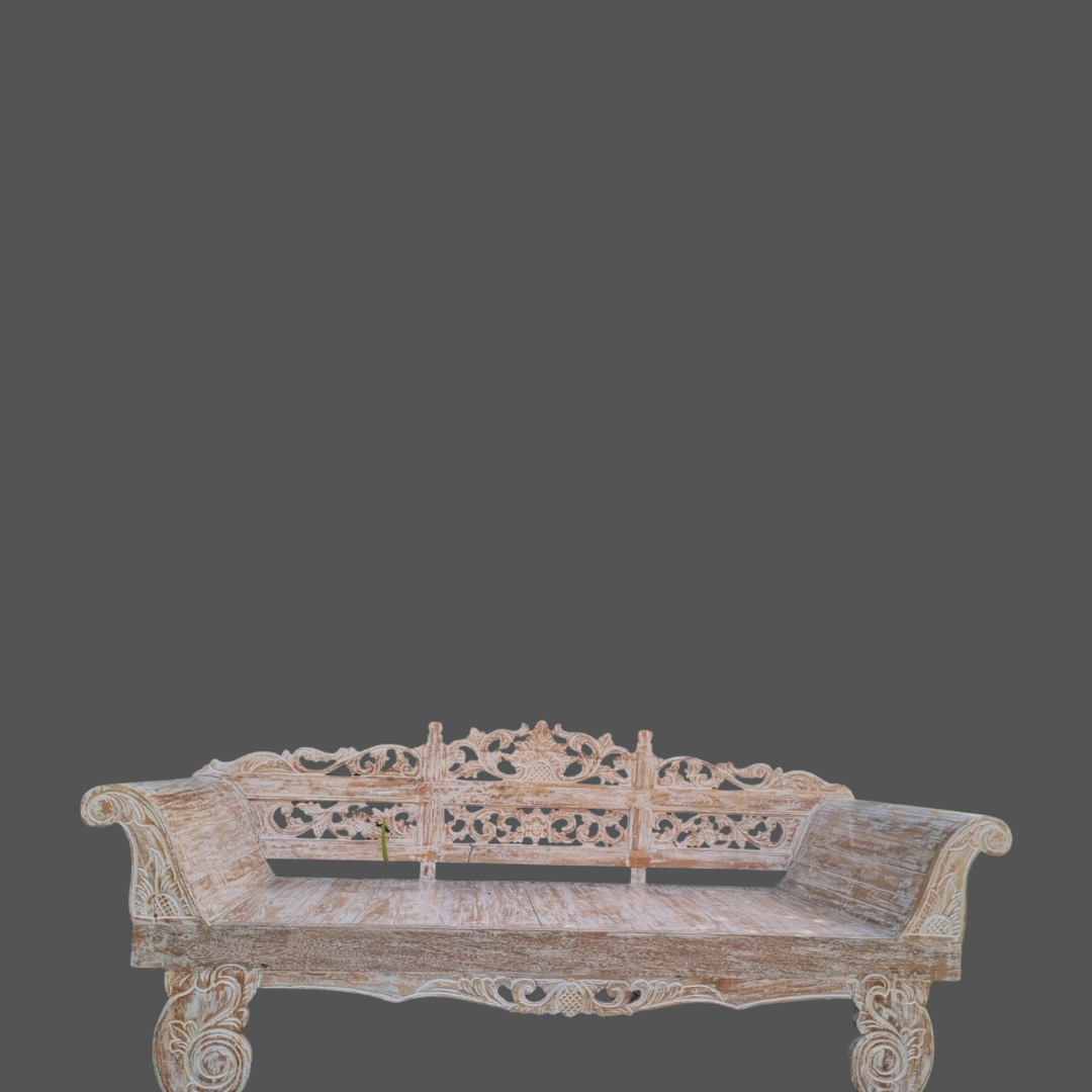 Carved wooden bench on a transparent background