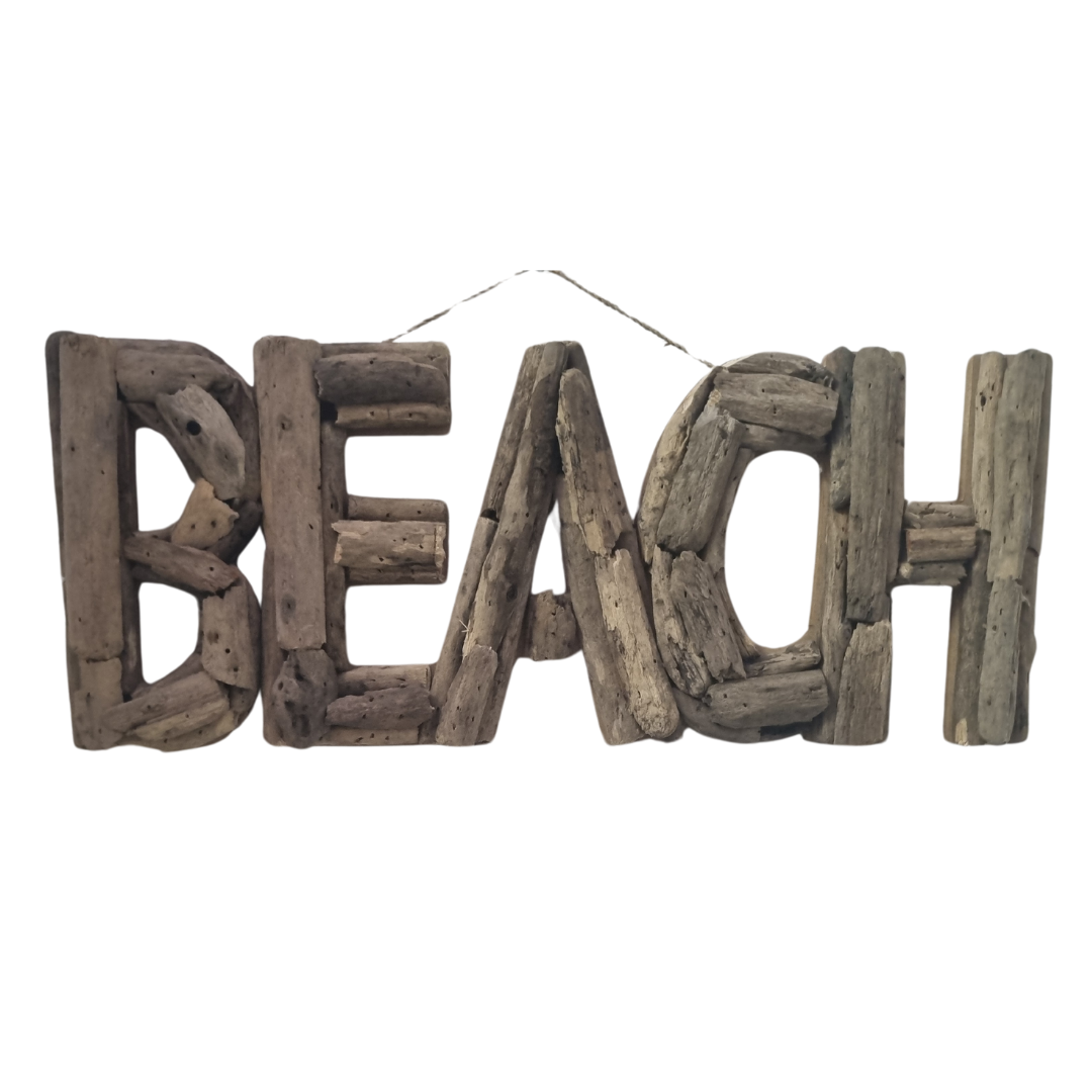 BEACH driftwood wall sign — handcrafted natural driftwood letters, 50x20cm — coastal rustic wall art by Azure Decor