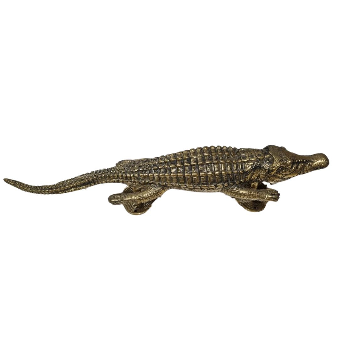  Brass crocodile Door handle figurine on a white background