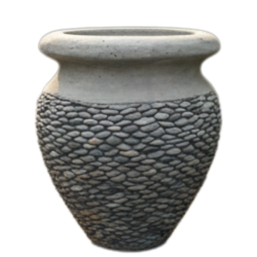 Urn shaped planter with smooth white rim on white background