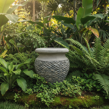 Dark grey textured outdoor planter front view