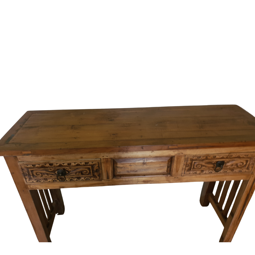 Balinese Teak Console Table Buffet – Hand-Carved Reclaimed Wood Furniture