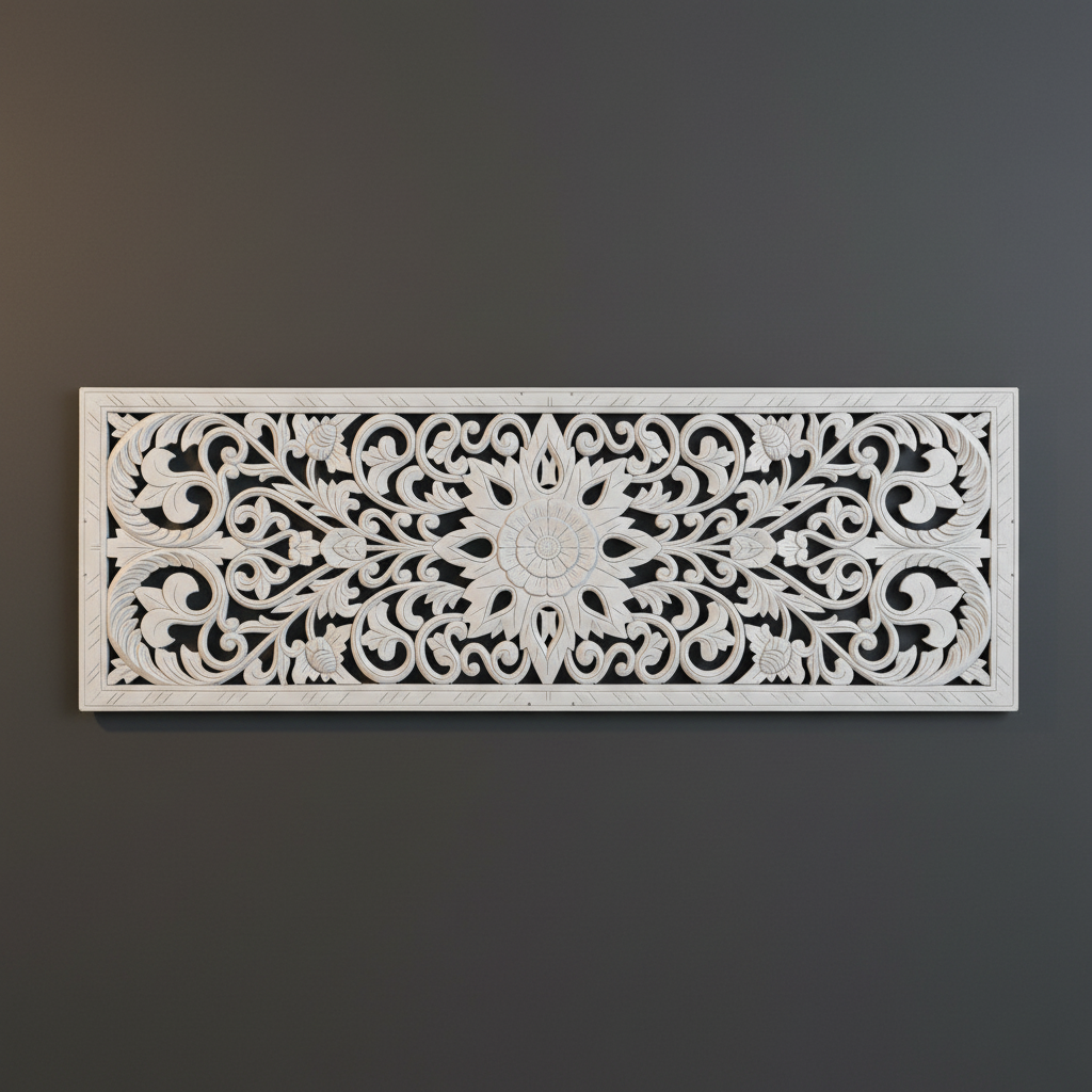 MDF white painted wall art for indoor use on a charcoal