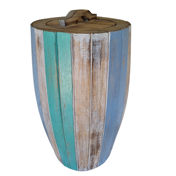 Barrel style wooden decor set on a white back ground 