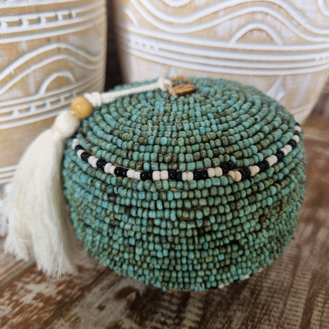 Beaded Bamboo Trinket Box