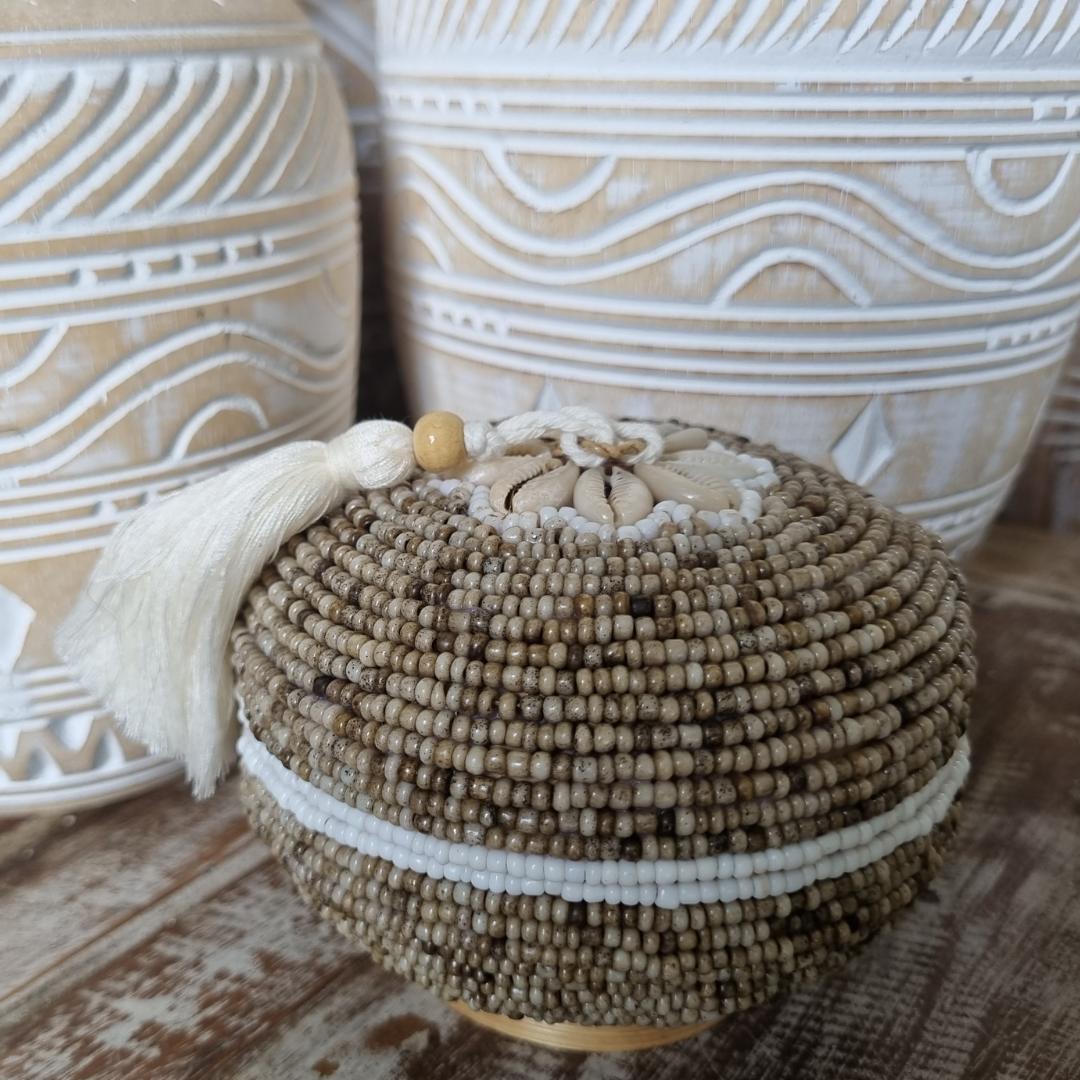 Beaded Bamboo Trinket Box