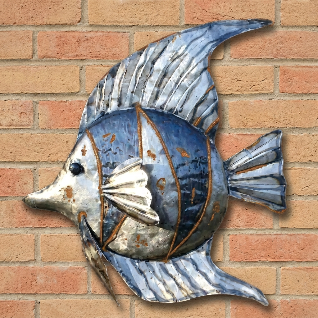 Light rust along the seams and edges, with the silver and blue still visible. This is an illustrative finish; natural rusting will vary.