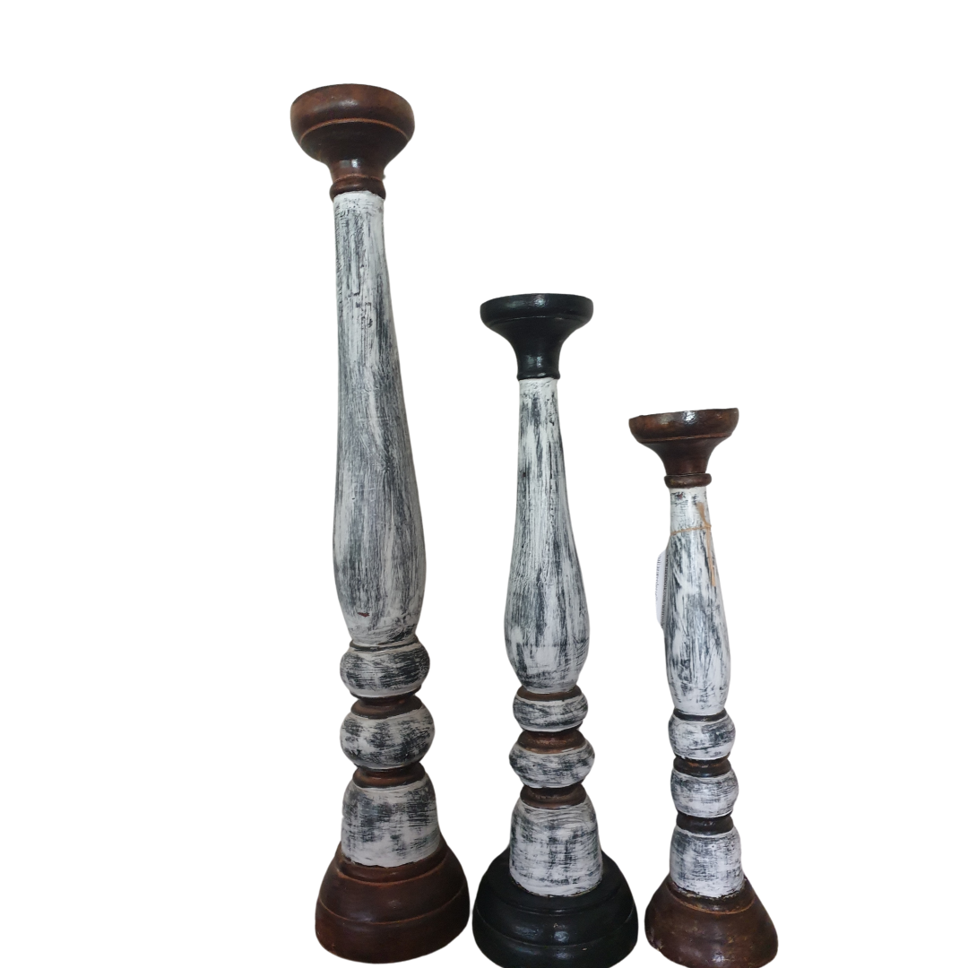 wooden candle holders large design set on white wall back ground