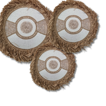 set of 3 Boho Style Shield Wall Art Beige set in a wall large medium smalo