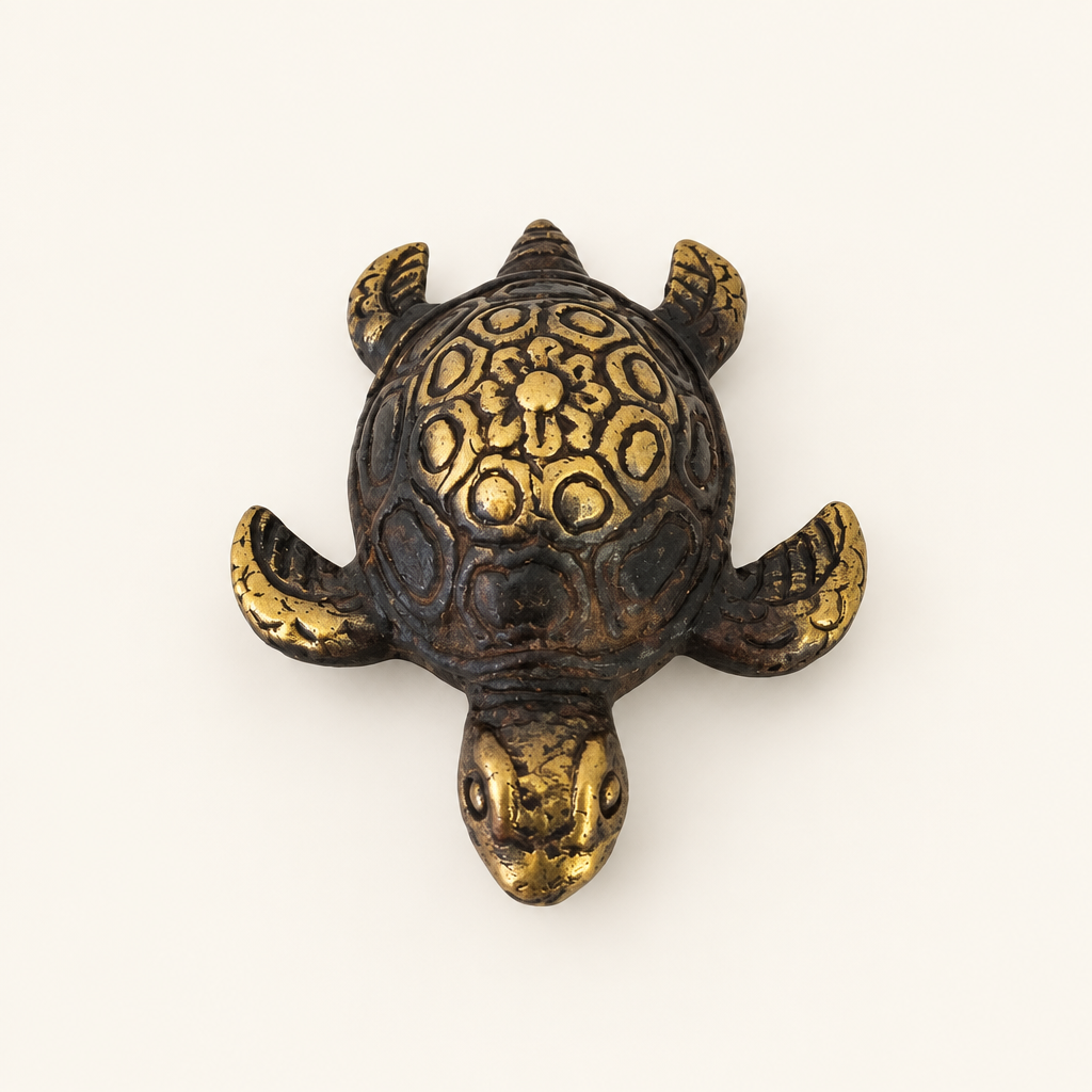 top view Brass Turtle Vintage Style in dark bronze with gold shell details