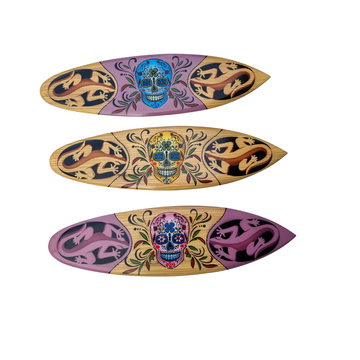 Bright Skull Surfboard Wall Art – Boho Gothic Style