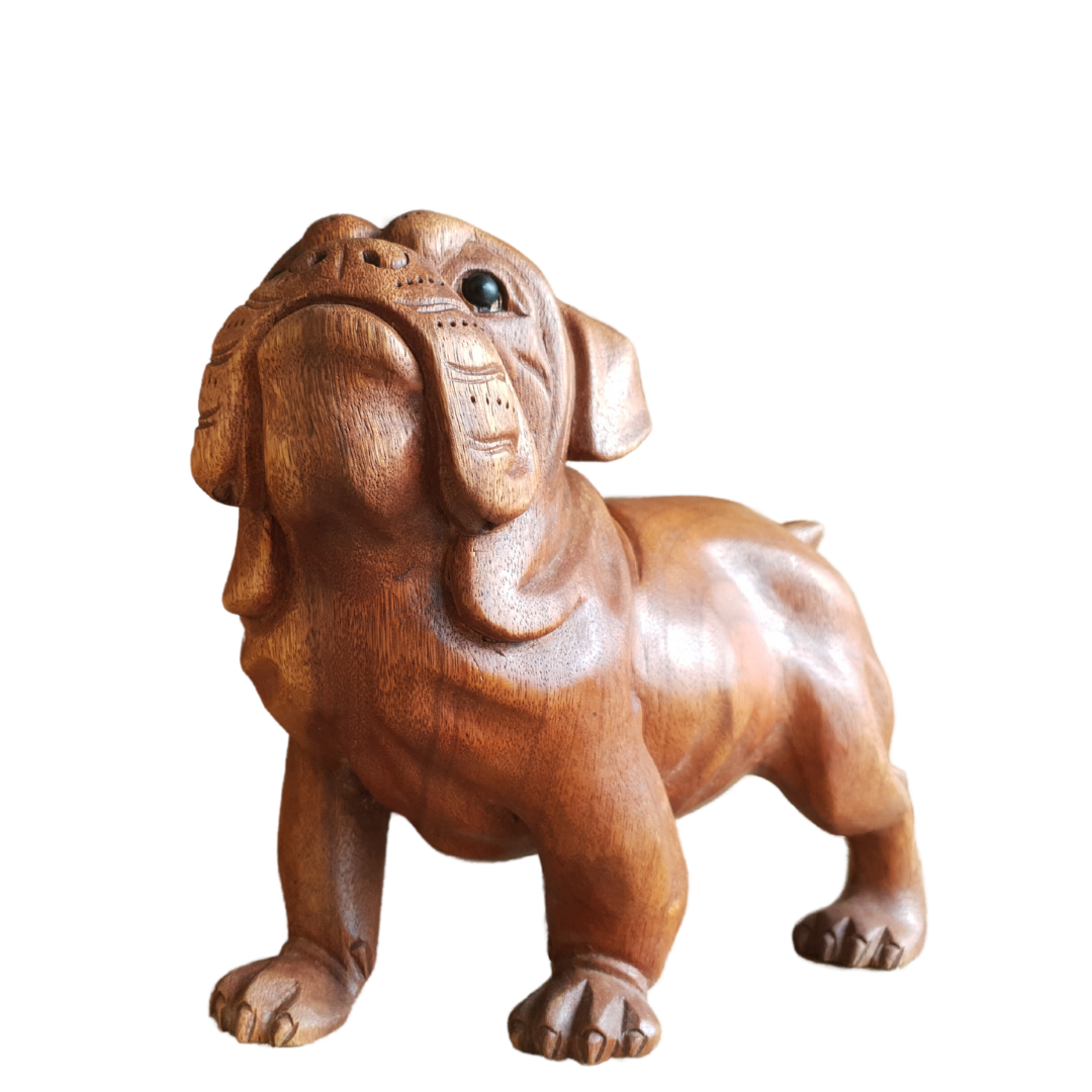 Low front view highlighting black eyes, a wrinkled muzzle, broad chest and detailed paws.