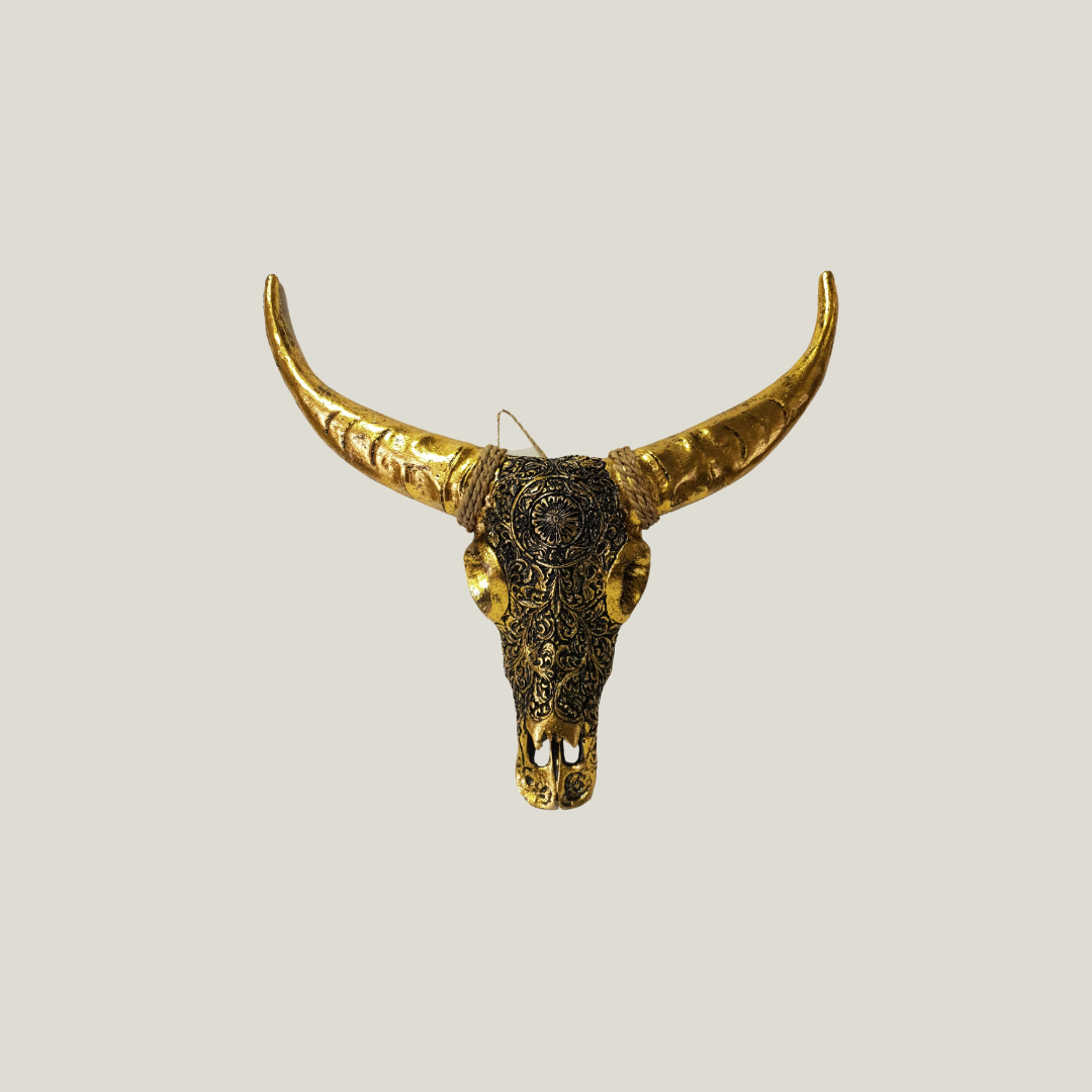 Boho Cow Bull Skull Rustic Gold