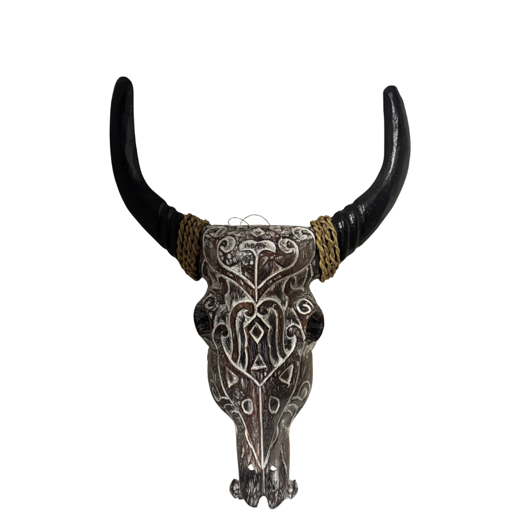 Long-horned decorative piece on a white background