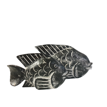 Coastal Inspired Fish Décor – carved wooden fish set in black wash and white wash