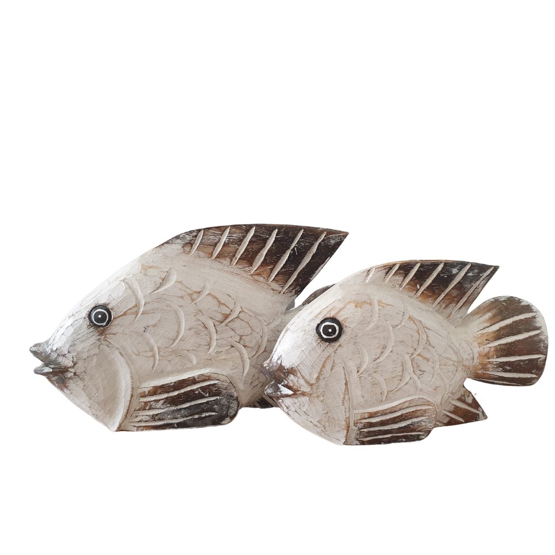 set of 2 wooden decorative figurines set on a white background