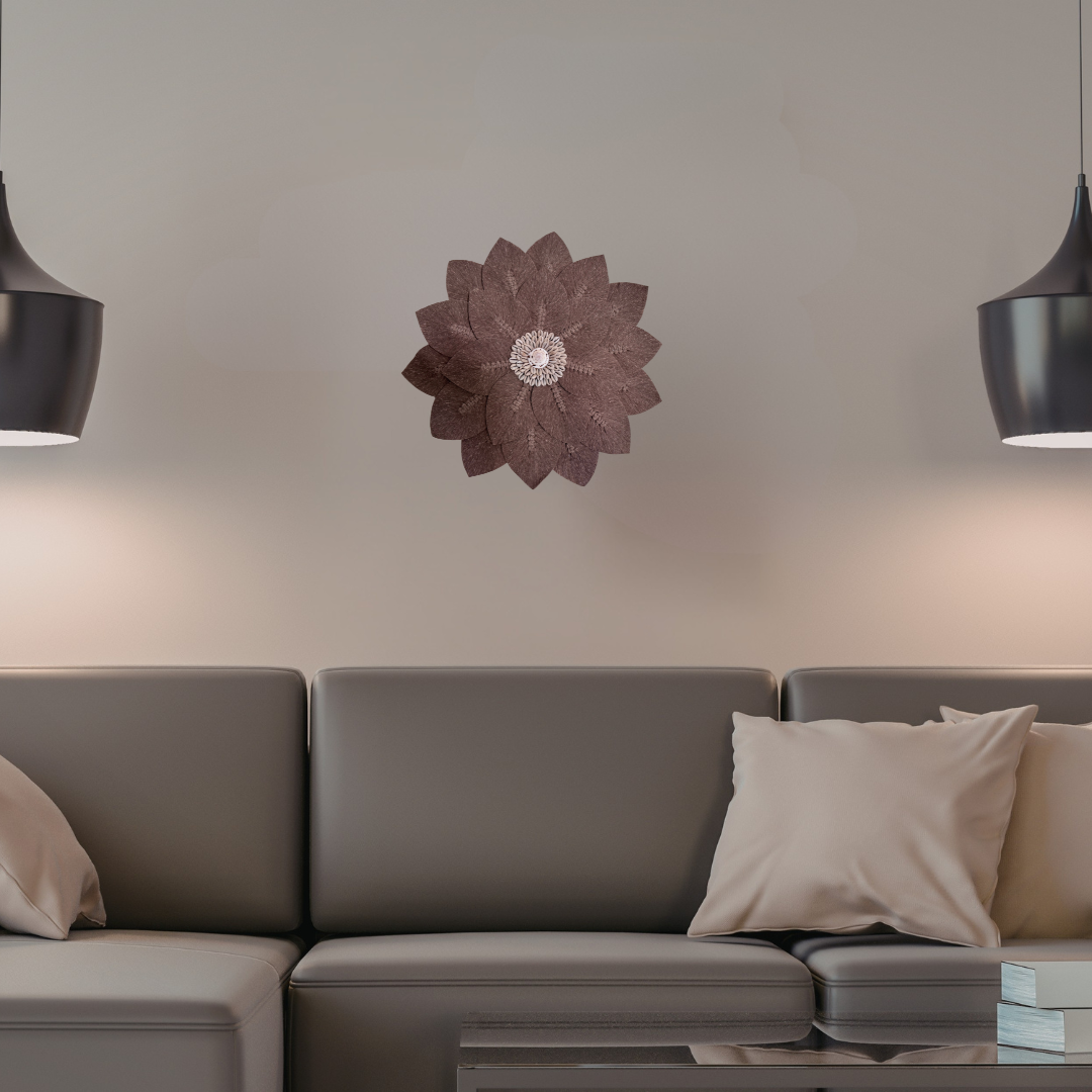 Macramé wall art set displayed above a grey sectional sofa with beige pillows in a stylish living room setting.