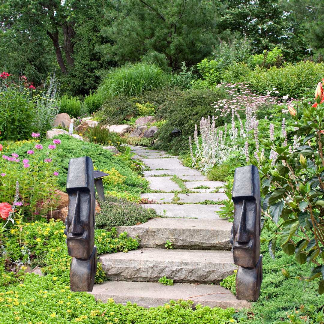 Easter Island Head Statue IN GARDEN SETTING 