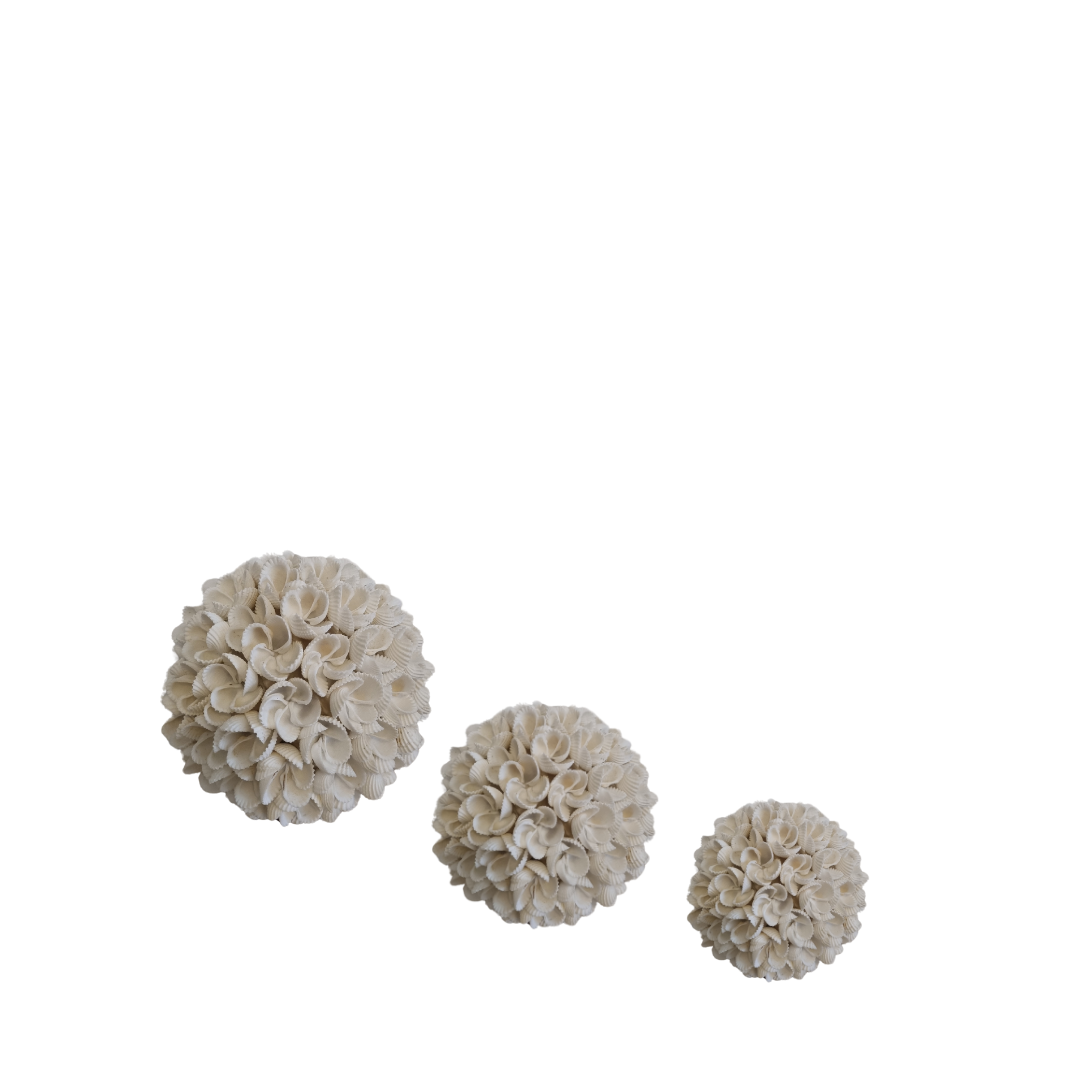 set of 3 white shell balls decorative table top decorative pieces 