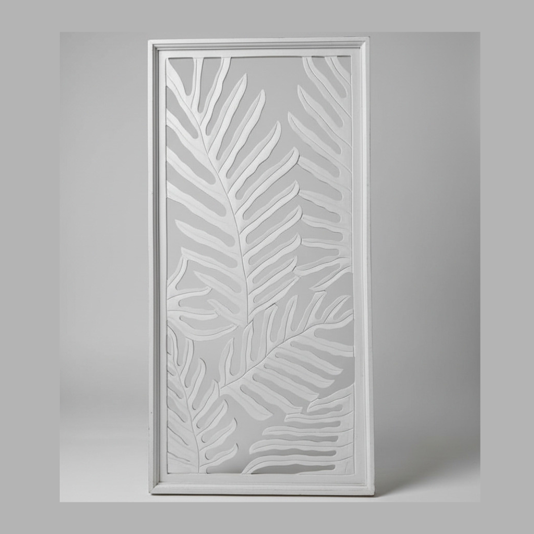 Natural wash framed cutout leaf décor straight-on front view, white background