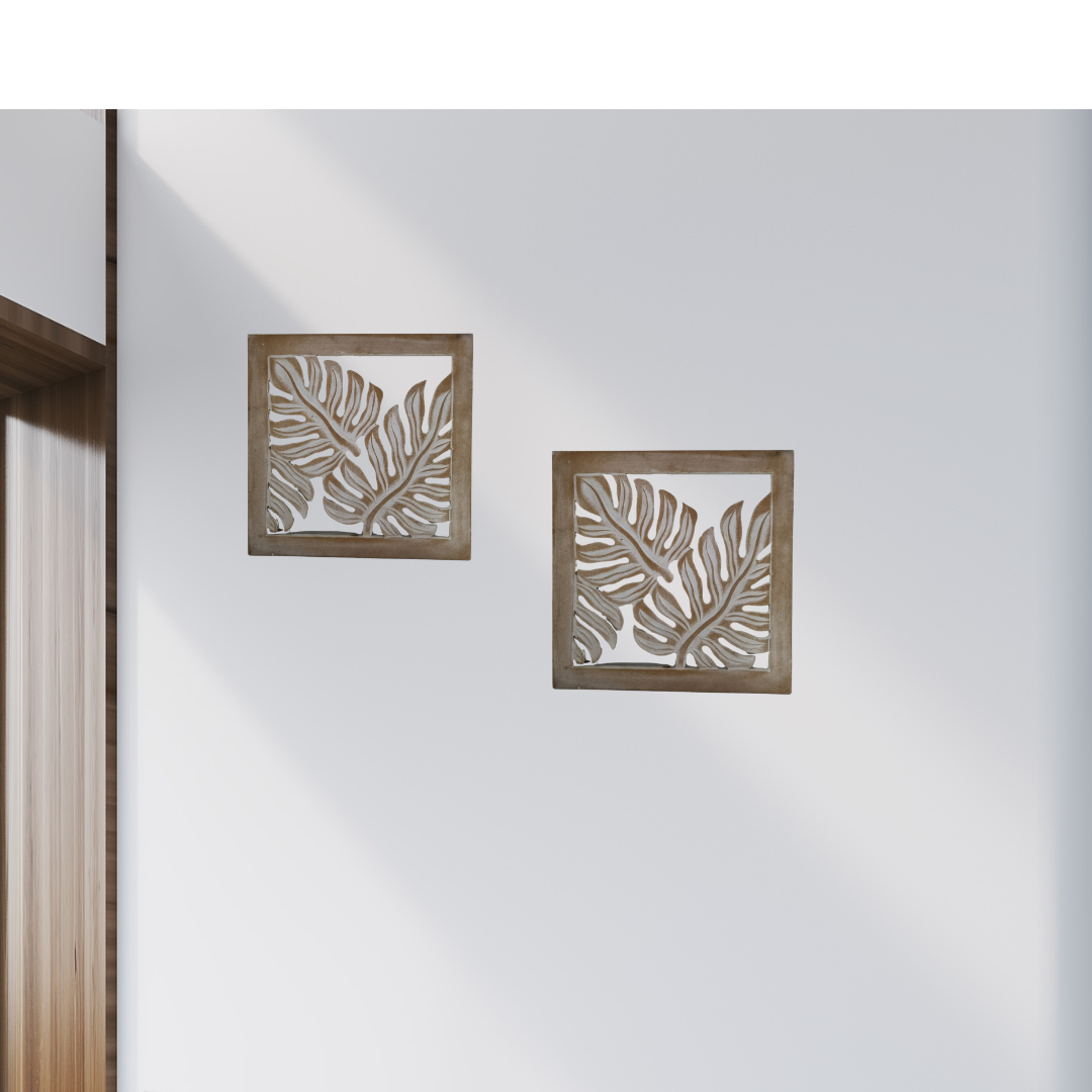 Natural Wash and Black Fern Wall Art panels displayed side by side on a white wall showing both colour options