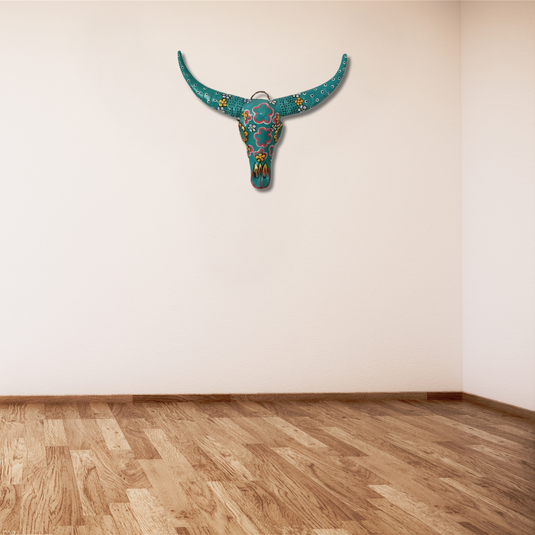 Floral Resin Cow Skull
