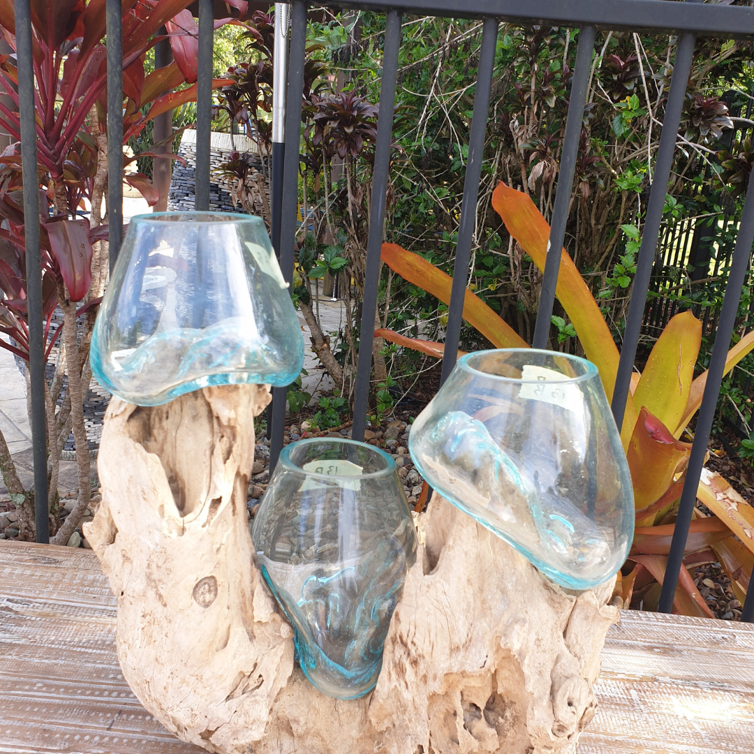 Glass on Driftwood Three Bowls