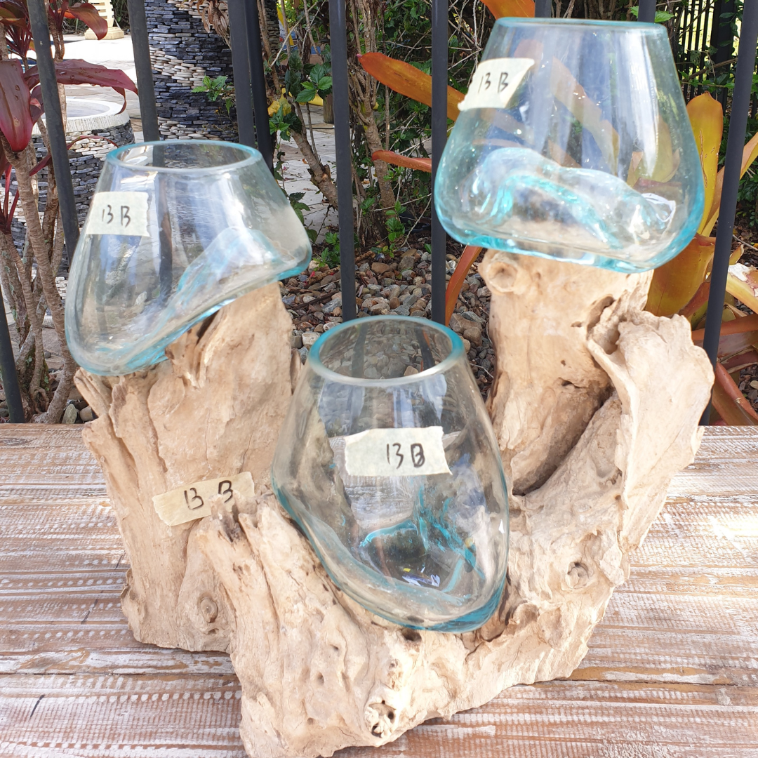 Glass on Driftwood Three Bowls