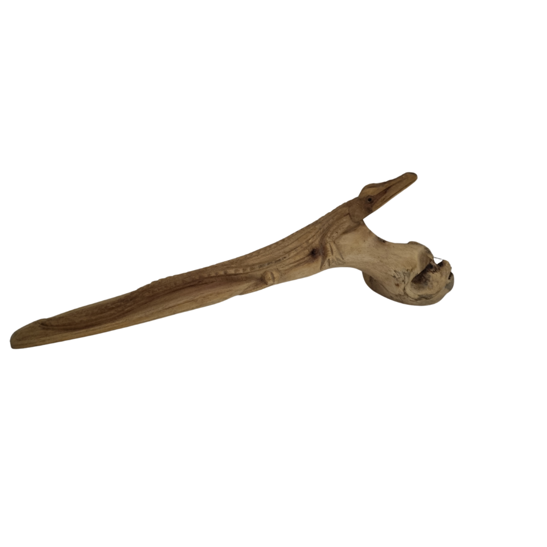 Natural parasite wood piece with unique swirls and knots, used to craft wooden crocodile sculptures.