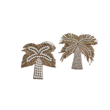 Boho palm tree wall art in natural and white finish, available in 21x21cm and 30x30cm
