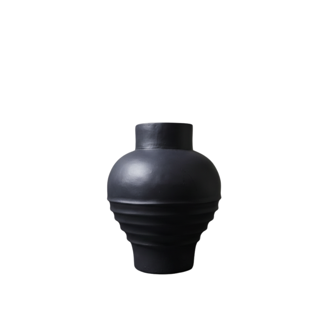 Black modern style vase on a white background