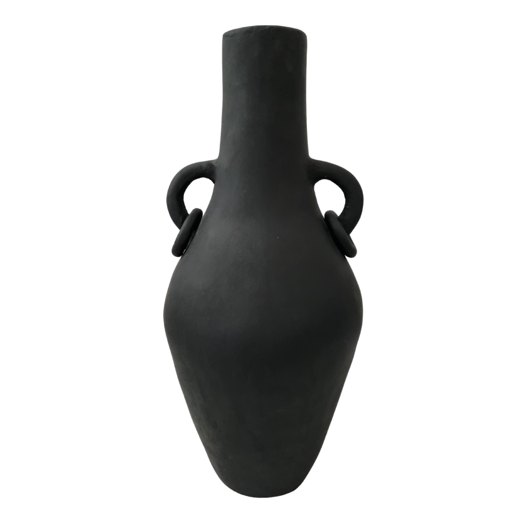 front view showing tall symmetrical silhouette with looped ring handles and smooth matte finish