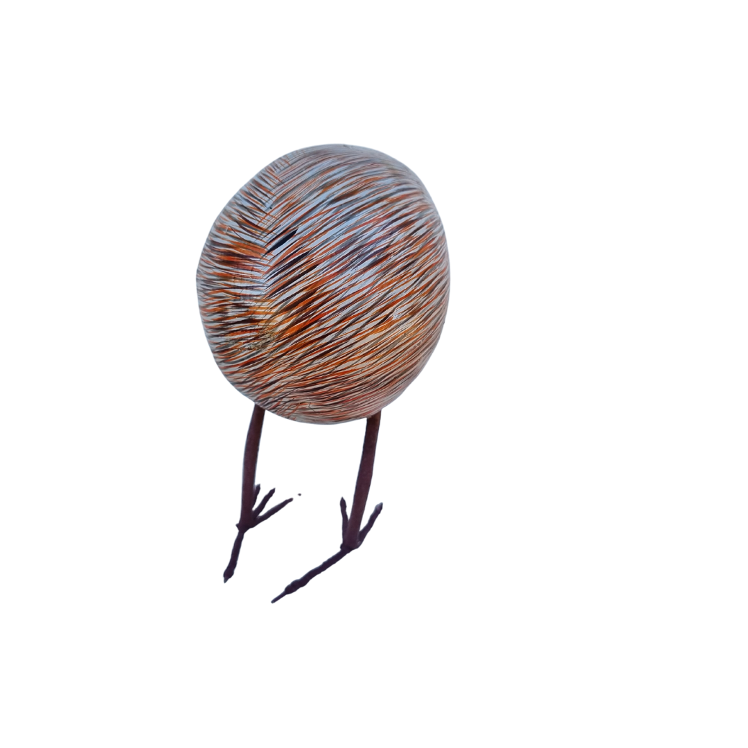 Wooden Kiwi Bird Statue - rear view of the statue on white back ground