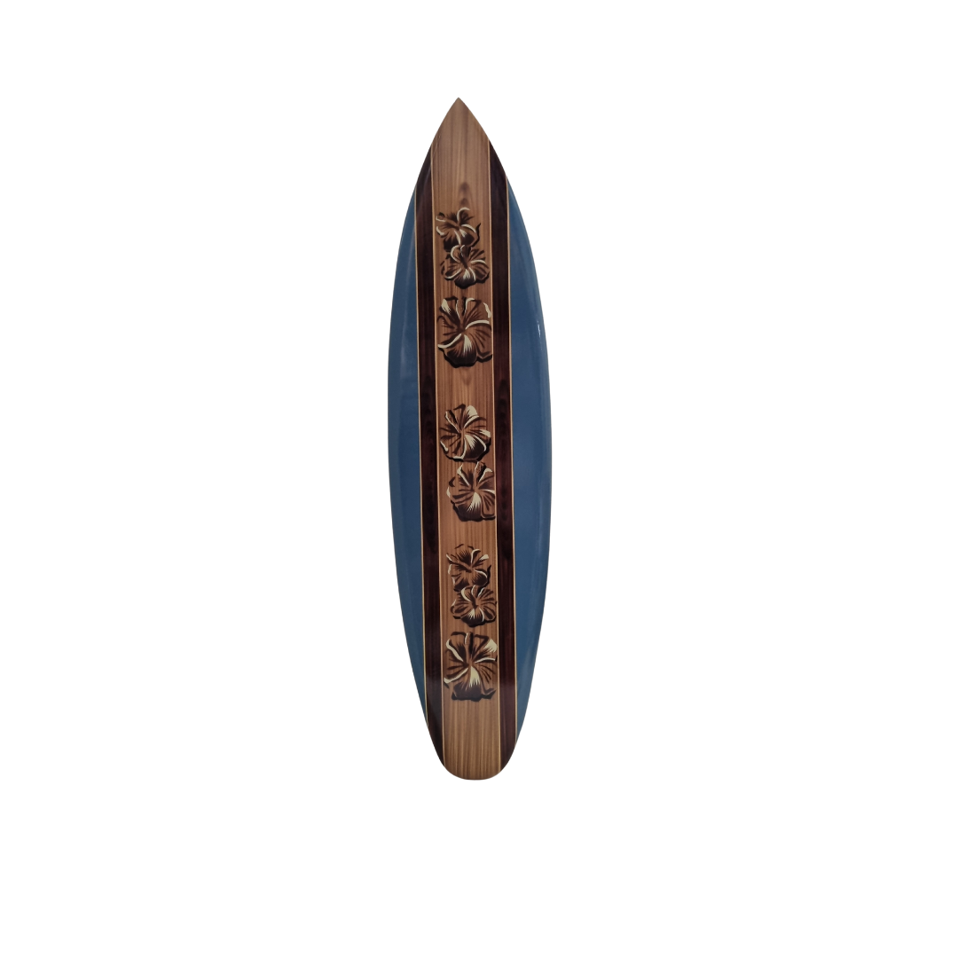 Hibiscus Flower Surf Board Art Style 3 Blue-Natural
