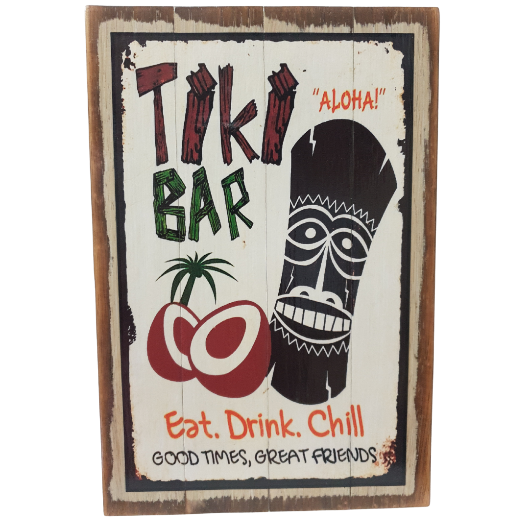 Rustic hand-painted wooden wall plaque with cheerful tropical wording