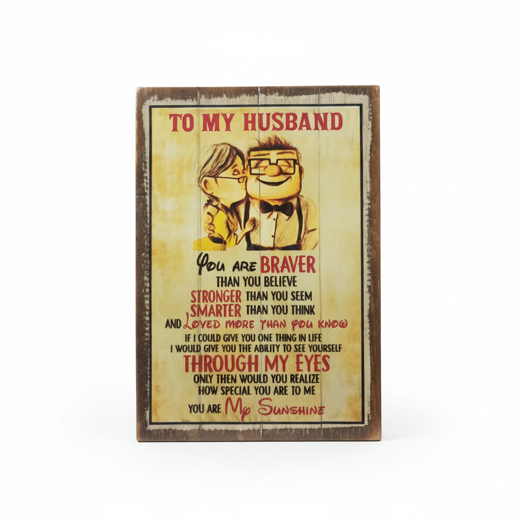 Inspirational quote to my husbane wooden sign set on a white background