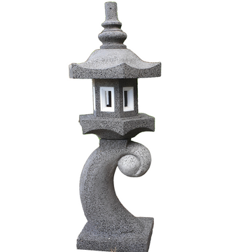Japanese Style Garden Lantern with wave-shaped base on white background