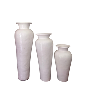 Three white vases of different sizes on a white background