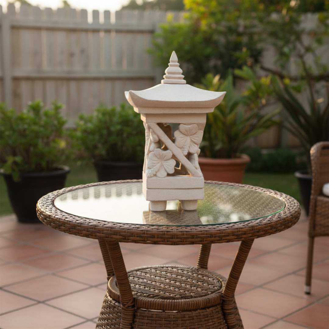 Hand-carved with hibiscus flower carvings on white background