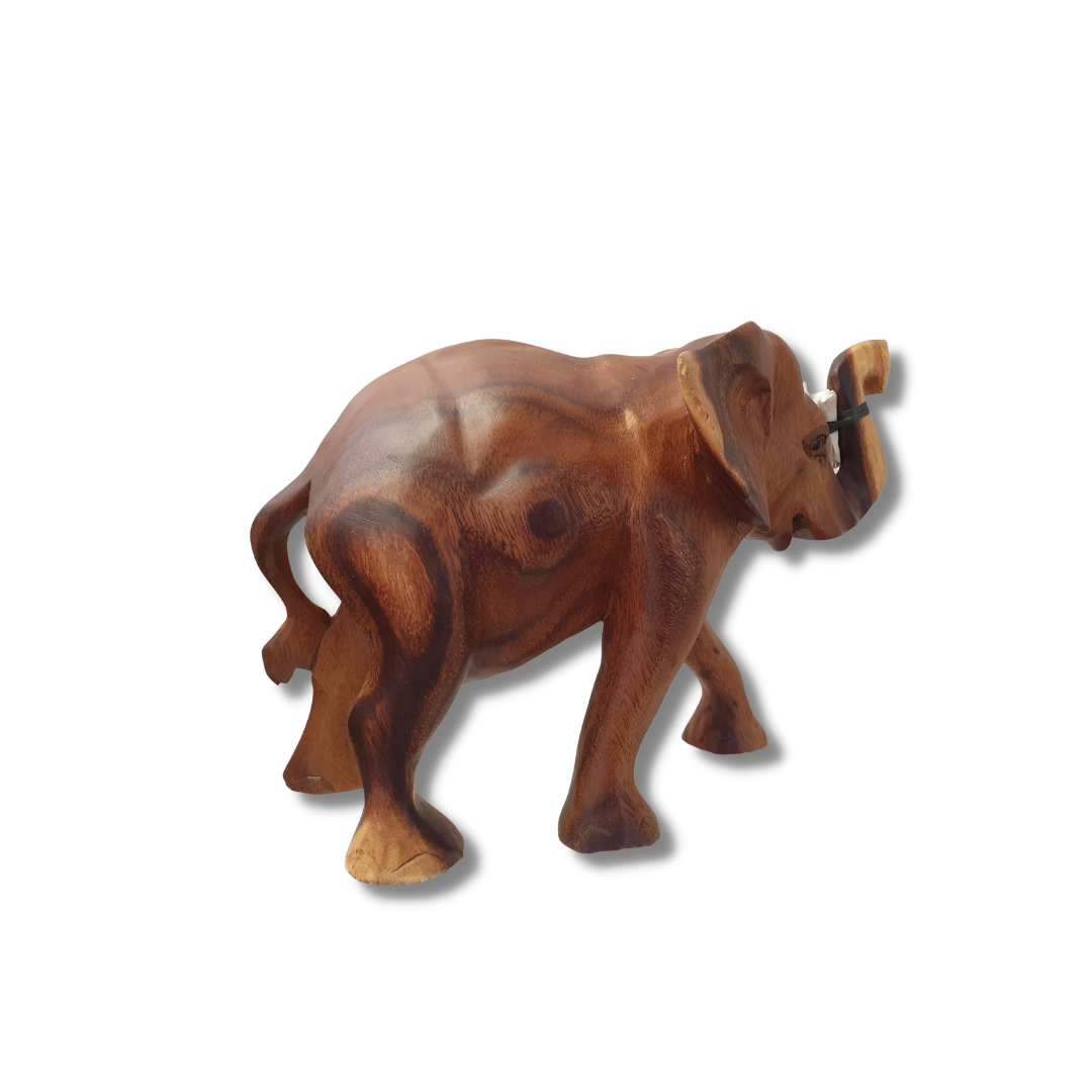 Rich dark brown grain with smooth rounded form, side view of a carved piece in a walking pose, on a white background. Style 1