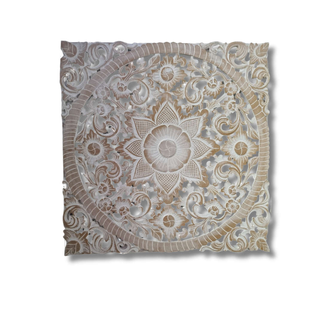Decorative wall panel with intricate floral and paisley patterns on a white background